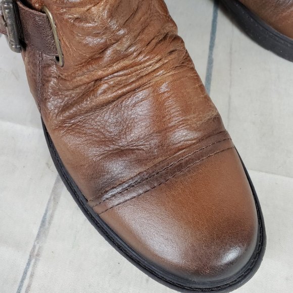 Earth Jericho Leather Moto Biker Ankle Boots Chesnut Brown Ombre Size 10 - Picture 6 of 14